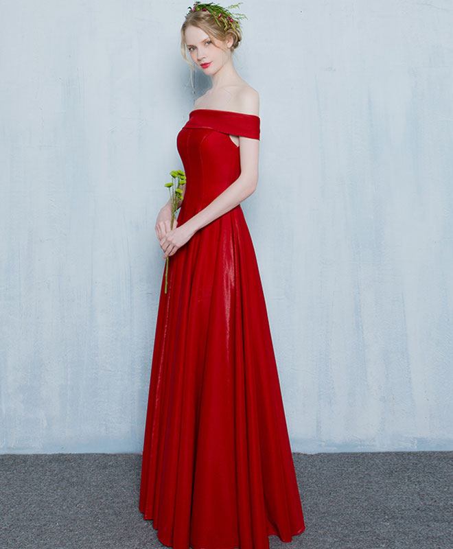 Burgundy Off Shoulder Long Prom Gown, Formal Dress