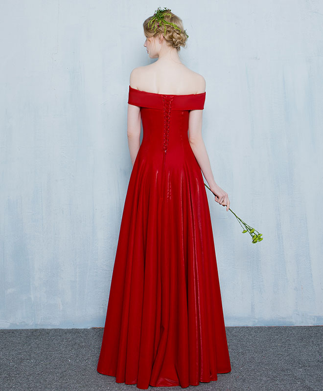 Burgundy Off Shoulder Long Prom Gown, Formal Dress