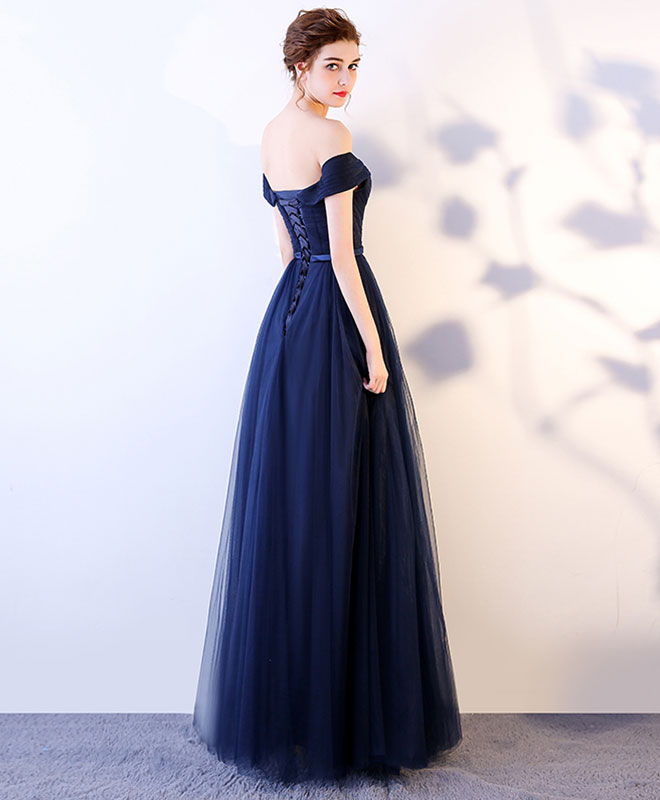 Dark Blue Long Prom Dress, Blue Tulle Bridesmaid Dresses