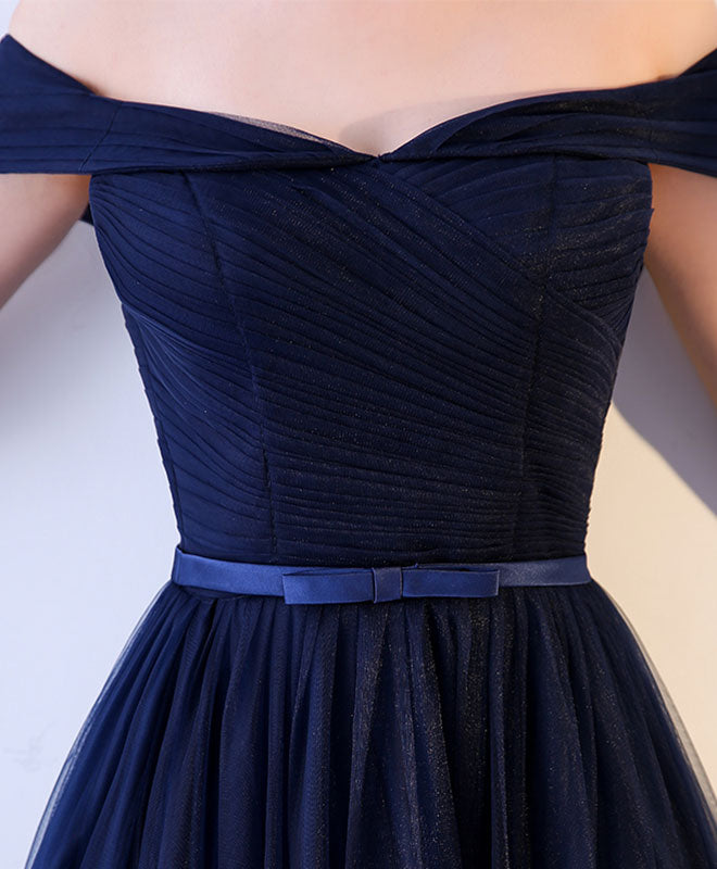 Dark Blue Long Prom Dress, Blue Tulle Bridesmaid Dresses