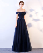 Dark Blue Long Prom Dress, Blue Tulle Bridesmaid Dresses – shopluu