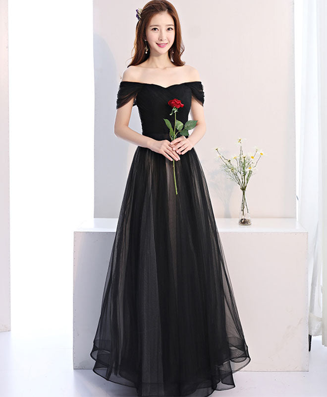 Black Off Shoulder Long Prom Dress, Black Evening Dress – shopluu