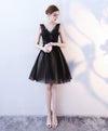Black V Neck Tulle Lace Short Prom Dress, Homecoming Dress