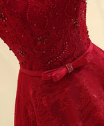 Burgundy Line  Lace Long Prom Dress, Burgundy Evening Dress