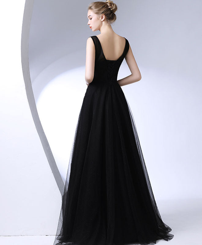 Black Round Neck Long Prom Dress, Black Evening Dress