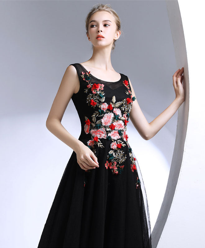 Black Round Neck Long Prom Dress, Black Evening Dress