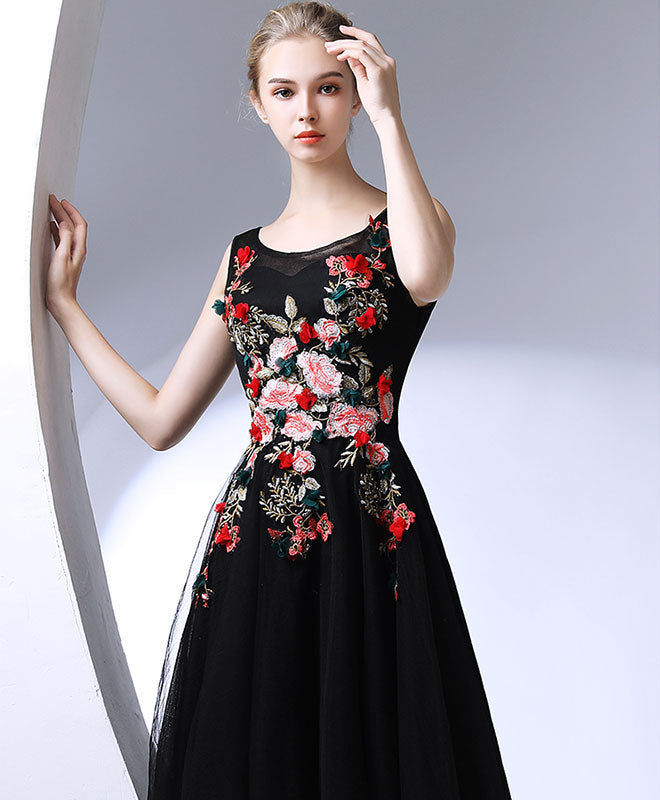 Black Round Neck Long Prom Dress, Black Evening Dress