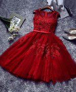 Burgundy Lace Tulle Short Prom Dress, Lace Homecoming Dresses