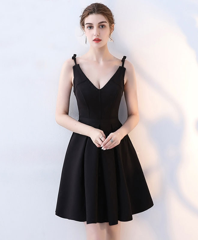 V Neck Simple Black Homecoming Dresses Simple Black V Neck Short