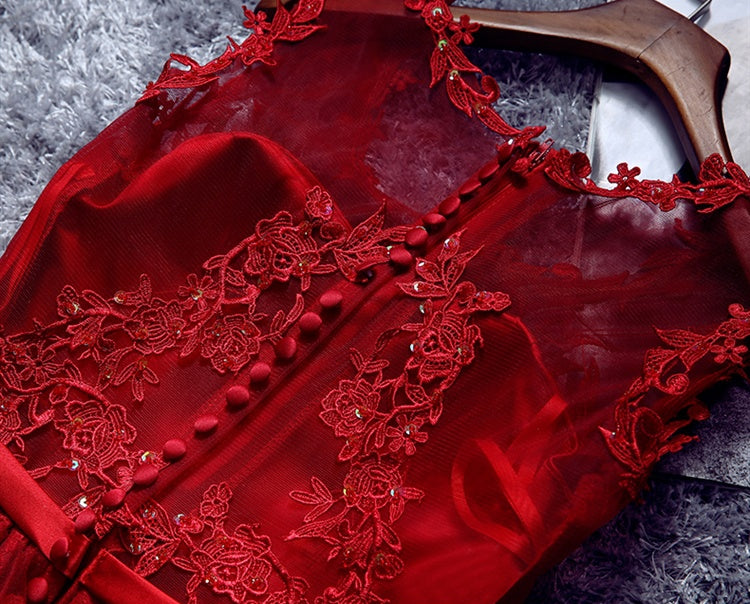 Burgundy Lace Tulle Short Prom Dress, Lace Homecoming Dresses shopluu Burgundy Lace Tulle Short Prom Dress, Lace Homecoming Dresses shopluu