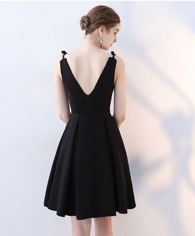 Simple Black V Neck Short Prom Dress, Homecoming Dress