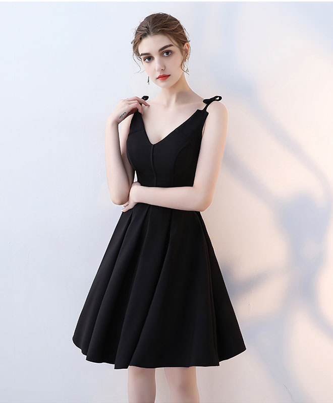 Simple Black V Neck Short Prom Dress, Homecoming Dress