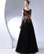 Black Round Neck Long Prom Dress, Black Evening Dress