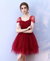 Cute Burgundy Tulle Short Prom Dress,  Burgundy Homecoming Dress