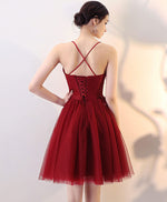 Burgundy Lace Tulle Short Prom Dress, Homecoming Dress