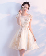 Champagne A-Line Tulle Lace Short Prom Dresses, Champagne Homecoming Dresses