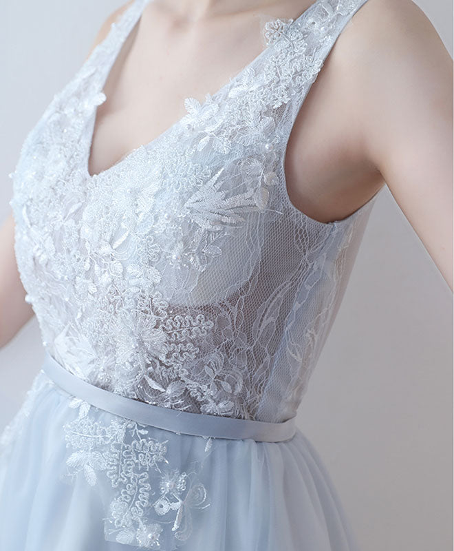 Cute V Neck Lace Tulle Short Prom Dress, Homecoming Dress