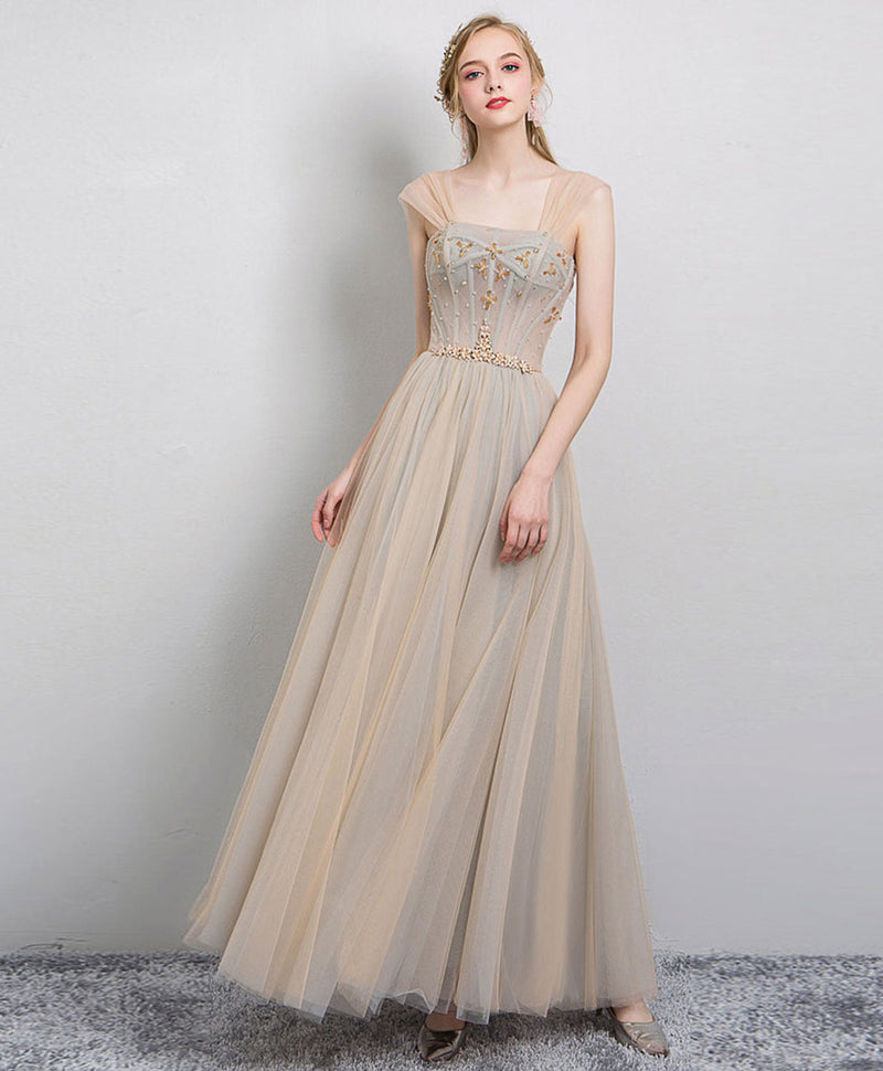 Champagne Tulle Long Prom Dress, Champagne Tulle Evening Dress