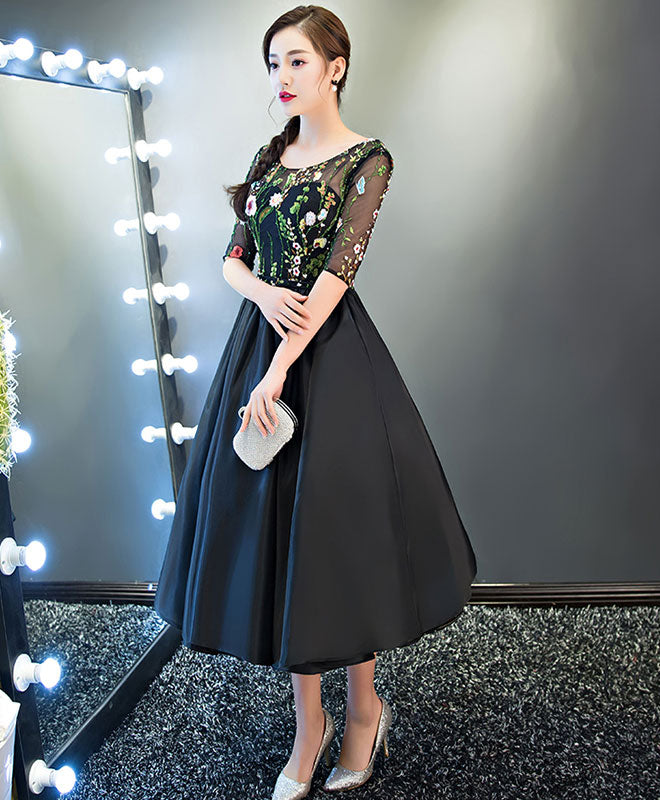 Cute A Line Black Short Prom Dress, Pink Evening Dress