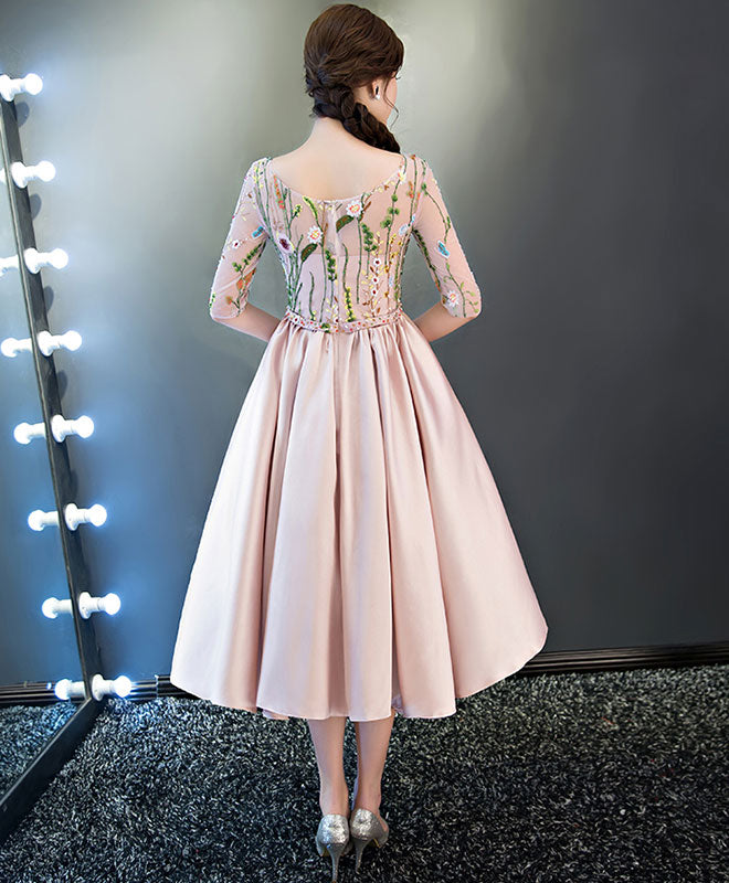 Cute A Line Black Short Prom Dress, Pink Evening Dress