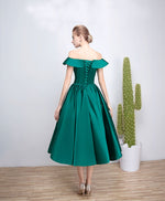 Green Satin Short Prom Dress, Green Tea Length Homecoming Dresses