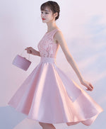 Pink Lace Short Prom Dress, High Low Evening Dress