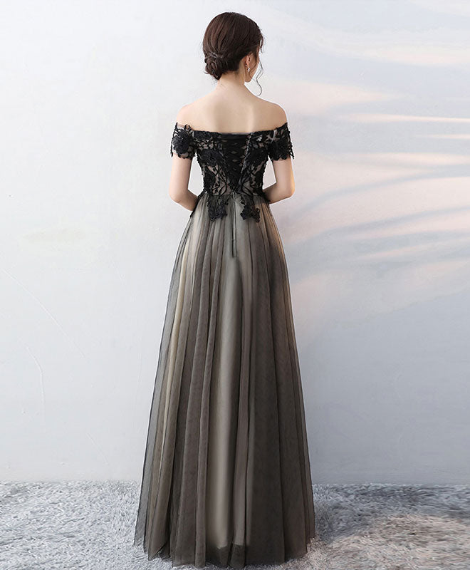 Black Lace Tulle Long Prom Dress, Black Formal Party Dress