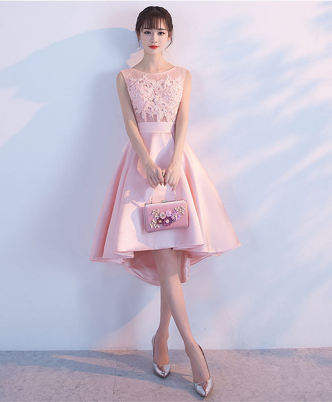 Pink Lace Short Prom Dress, High Low Evening Dress – shopluu