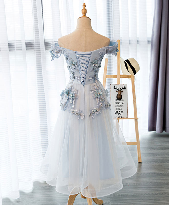 Gray Lace Off Shoulder Short Prom Dress, Homecoming Dress Custom Size / Custom Color Gray Lace Off Shoulder Short Prom Dress, Homecoming Dress Custom Size / Custom Color