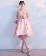 Pink Lace Short Prom Dress, High Low Evening Dress