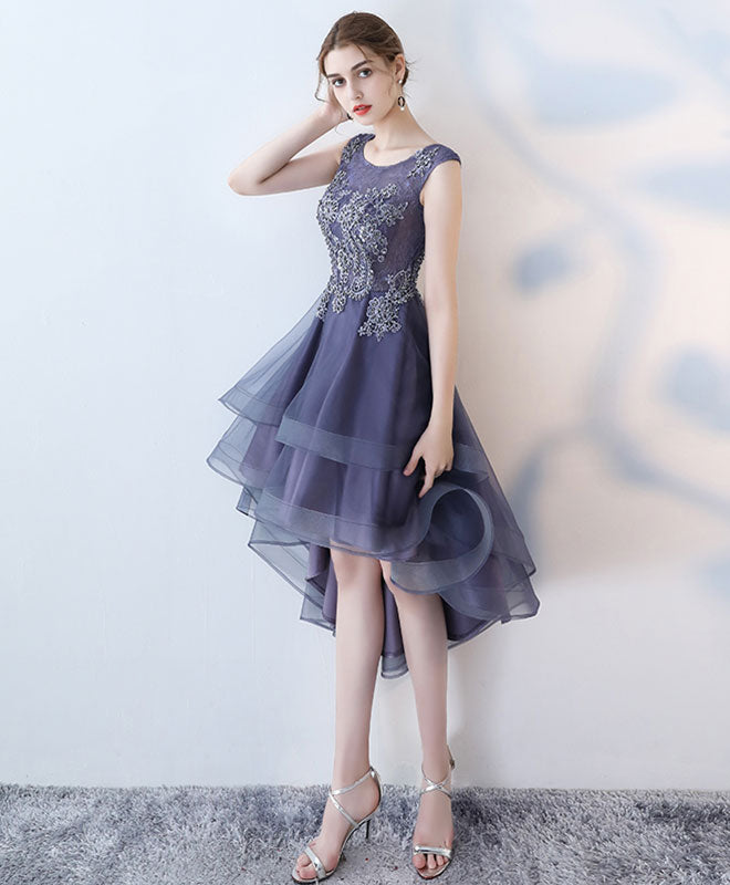 Cute Lace High Low Prom Dress, Lace Evening Dress