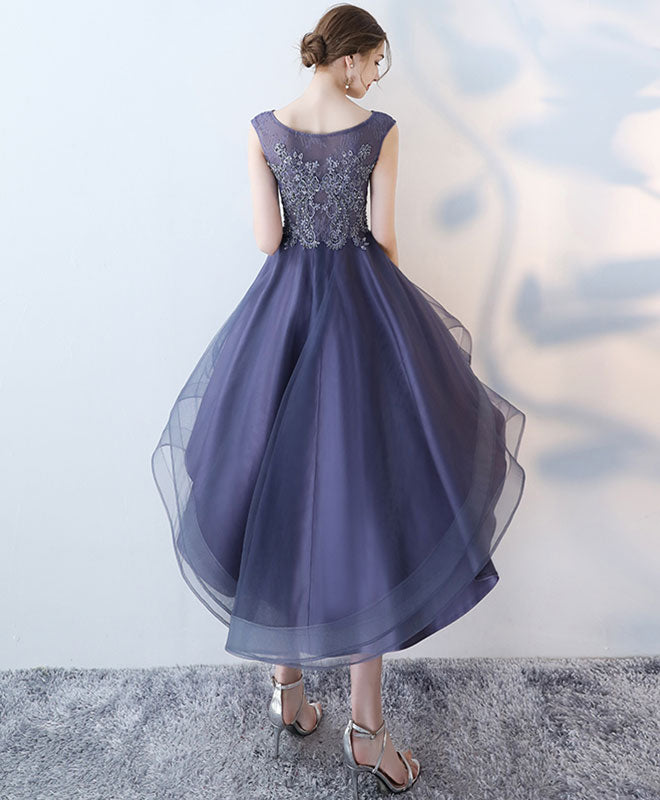 Cute Lace High Low Prom Dress, Lace Evening Dress