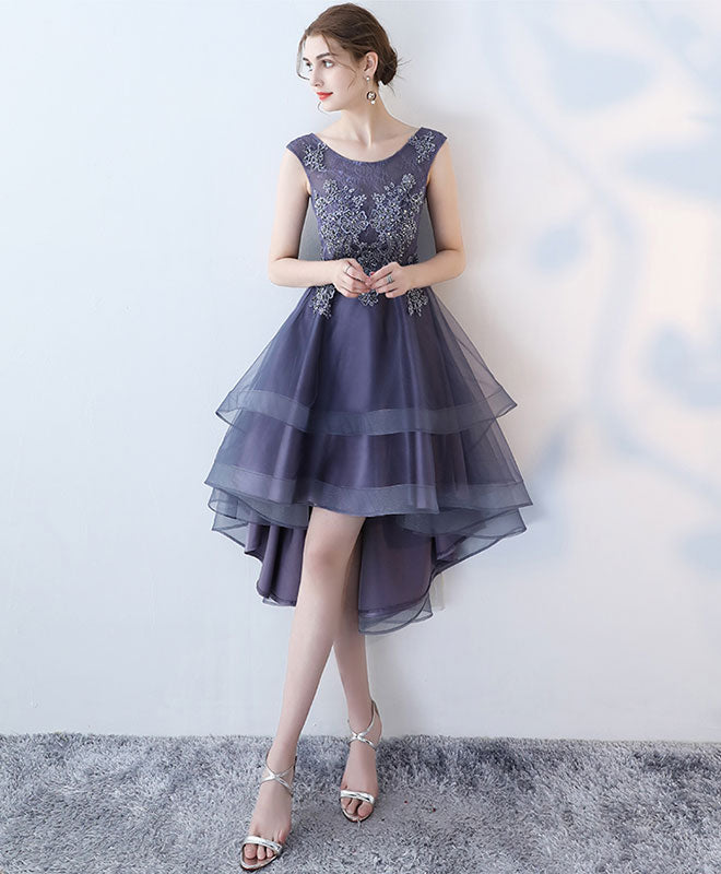 Cute Lace High Low Prom Dress, Lace Evening Dress