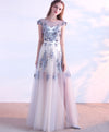Gray Tulle Lace Long Prom Dress, Evening Dress