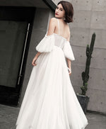 Unique Tulle Long Prom Dress, White Evening Dress