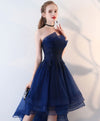 Dark Blue Tulle Short Prom Dress, High Low Homecoming Dresses
