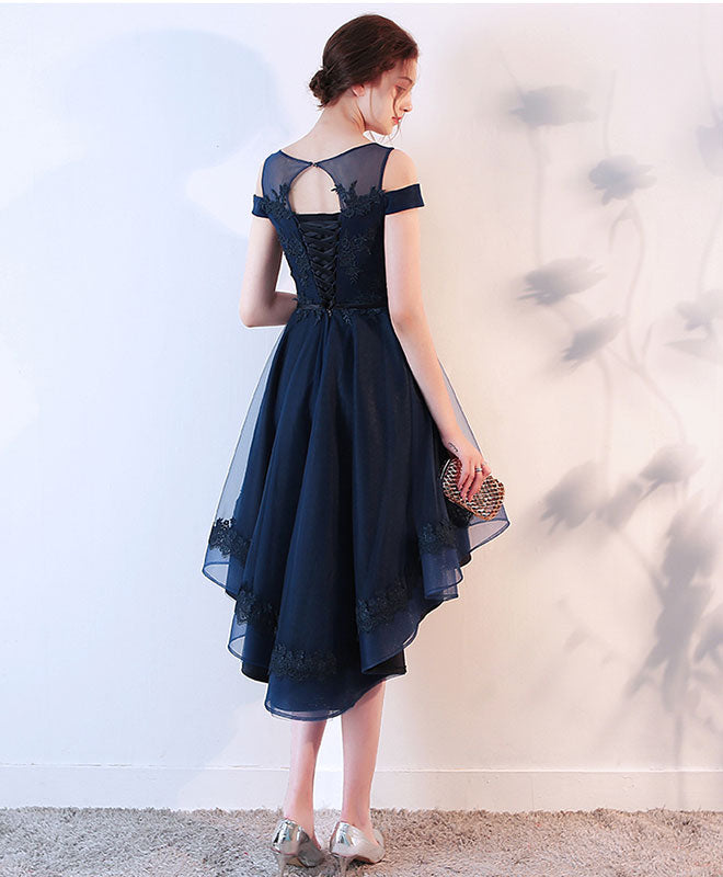 Cute Lace Off Shoulder Short Prom Dress, High Low Evening Dress