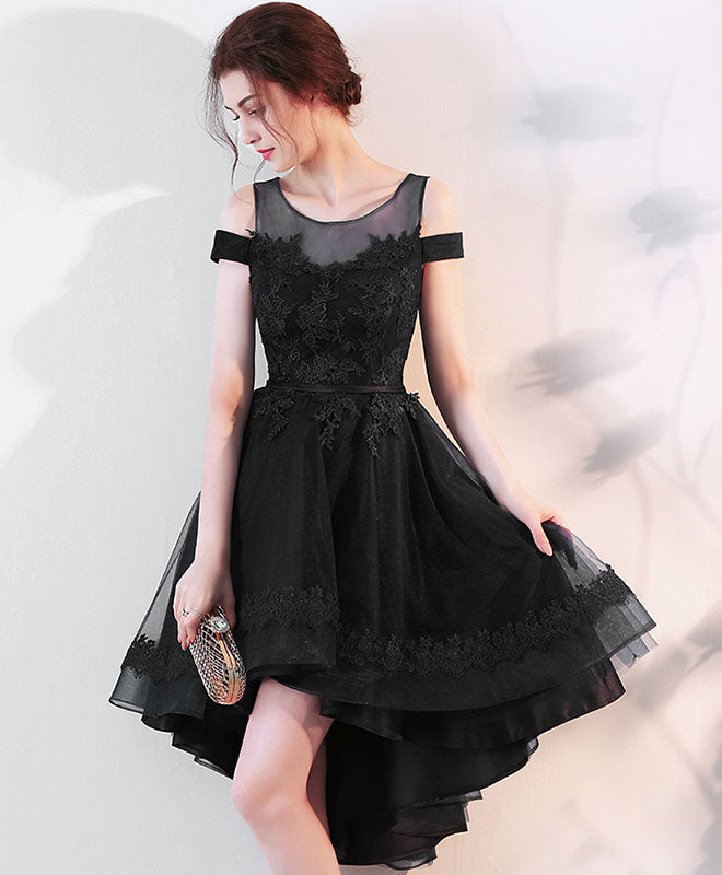 Cute Lace Off Shoulder Short Prom Dress, High Low Evening Dress