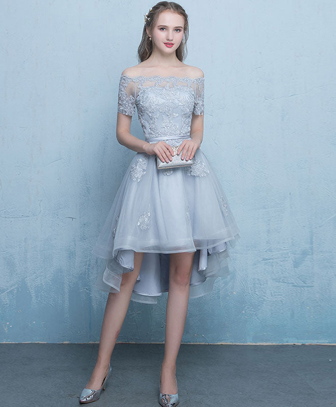 Dark Blue Lace Tulle Short Prom Dress, High Low Evening Dress Custom Size / Dark Blue Dark Blue Lace Tulle Short Prom Dress, High Low Evening Dress Custom Size / Dark Blue