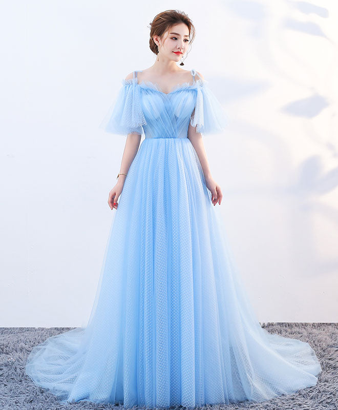 Stylish Sky Blue Tulle Long Prom Dress, Evening Dress – shopluu