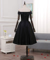 Black Satin Short Prom Dress, Black Homecoming Dresses With Lace Applique