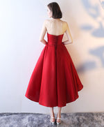 Simple Red Strapless Tea Length Prom Dress, Red Evening Dress