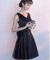 Cute Black V Neck Short Prom Dress With Bow, Homecoming Dress