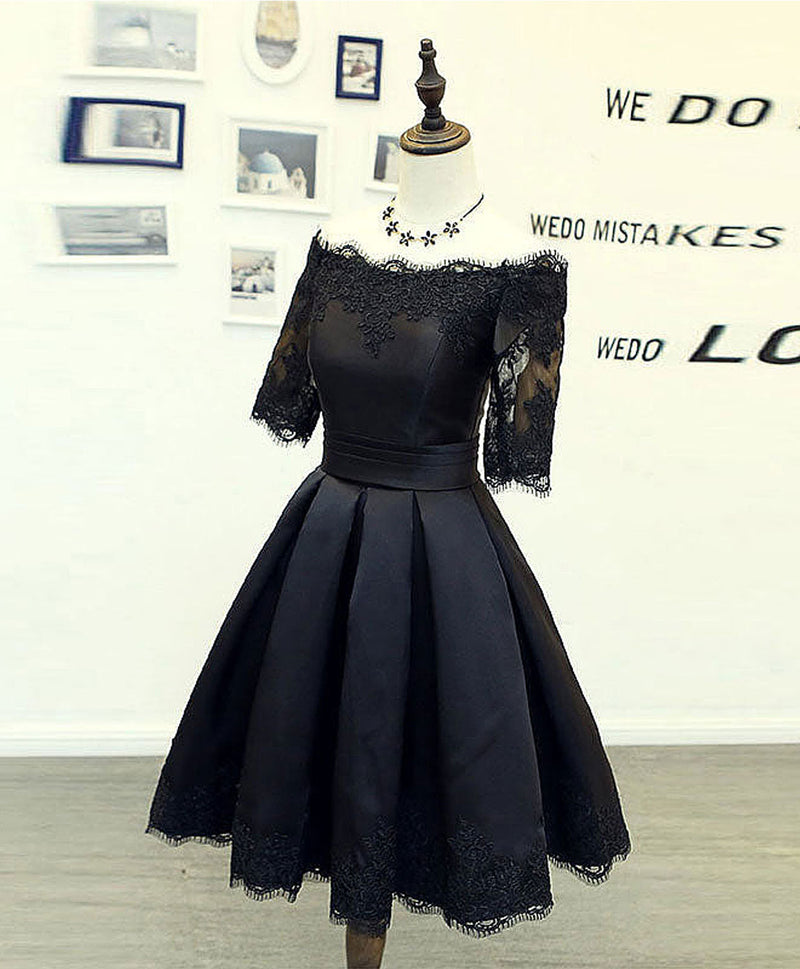 Black Lace Short Prom Dress, Black Homecoming Dress
