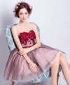 A Line Sweetheart Neck Tulle Mini Prom Dresses, Burgundy Homecoming Dress