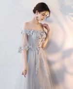 Gray Tulle Lace Long Prom Dress, Lace Evening Dress