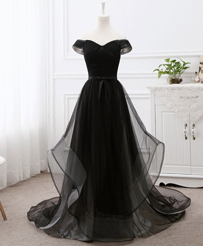 black prom dress tulle Long Dress, Black Tulle Evening – shopluu Custom Made while a thigh Long Sleeve Pearl Maxi Primary color:Lavender