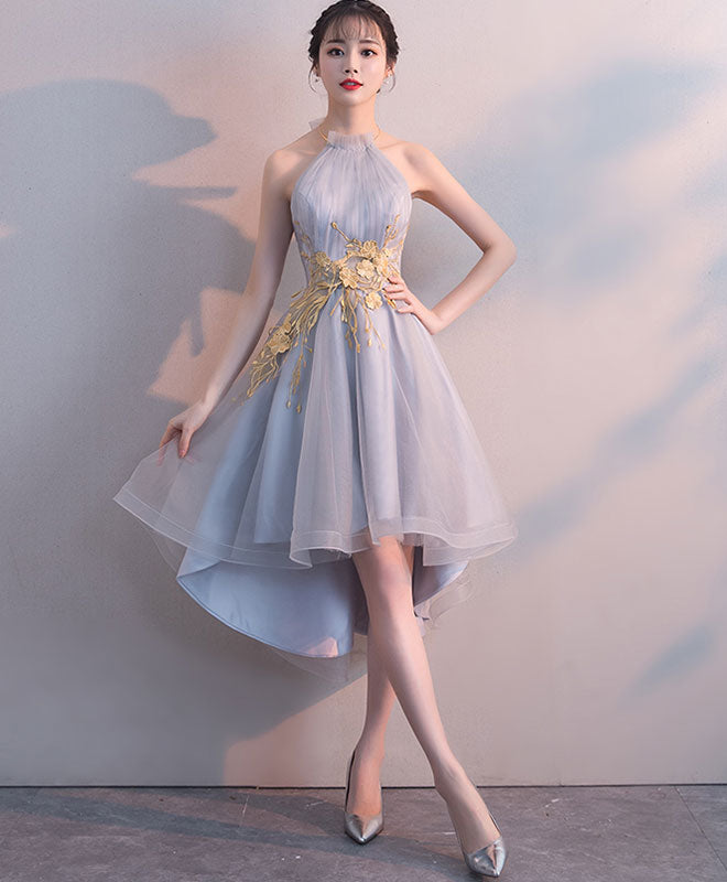 Cute Tulle Lace Short Prom Dress, High Low Evening Dress, Homecoming Dress US 6 / Gray