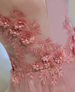 Pink A Line Off Shoulder Tea Length Prom Dress, Lace Homecoming Dresses