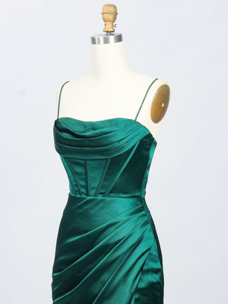 Green Satin Long Prom Dresses, Green Mermaid Long Formal Dresses